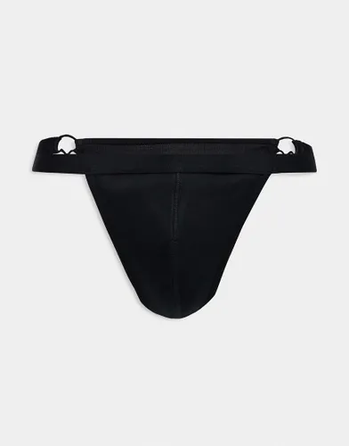 ASOS DESIGN thong with side strap in black