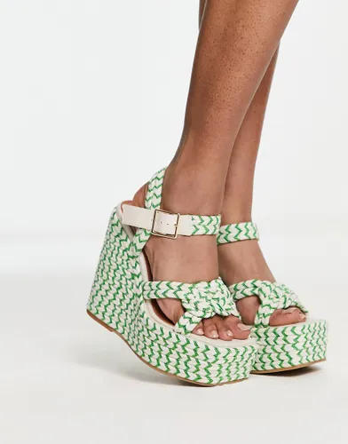 ASOS DESIGN Tynera rope detail wedges in natural and green-Multi