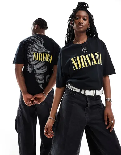 ASOS DESIGN unisex oversized license band tee in black with Nirvana seahorse graphic prints