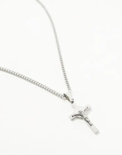 ASOS DESIGN waterproof stainless steel necklace with cross pendant in silver tone