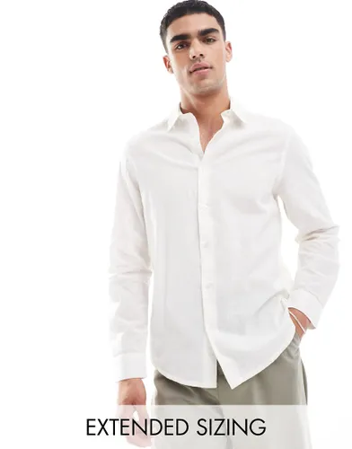 ASOS DESIGN wedding smart linen mix regular fit shirt with penny collar in white