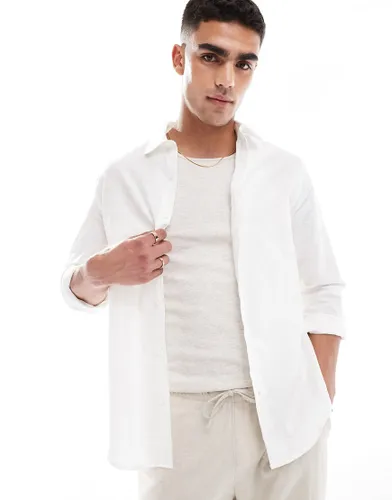 ASOS DESIGN wedding smart linen regular fit shirt with penny collar in white