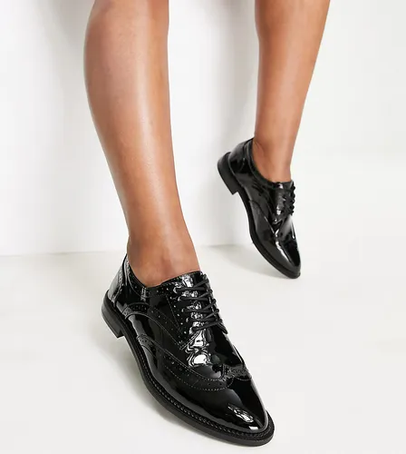 ASOS DESIGN Wide Fit More flat lace up shoes in black