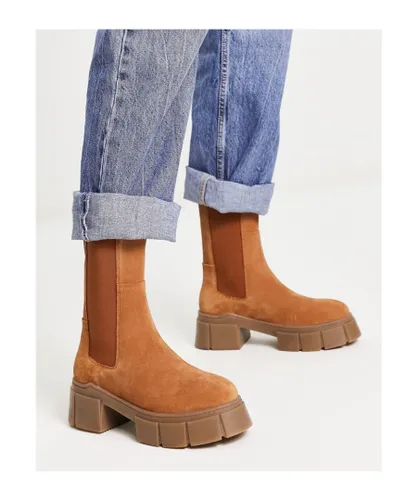 ASOS DESIGN Womens Adelphi premium suede chelsea boots in tan-Brown