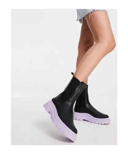 ASOS DESIGN Womens Antidote chunky chelsea boots in black with lilac sole