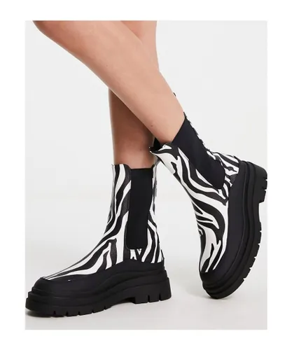 ASOS DESIGN Womens Antidote chunky chelsea boots in zebra-Multi - Black
