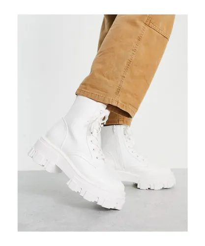 ASOS DESIGN Womens Anya chunky lace up ankle boots in white