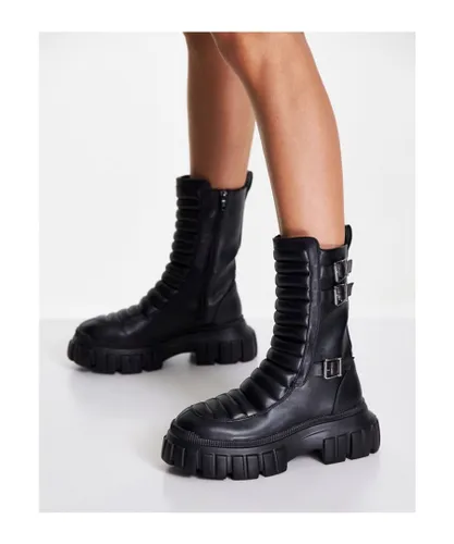 ASOS DESIGN Womens Assemble chunky buckle boots in black