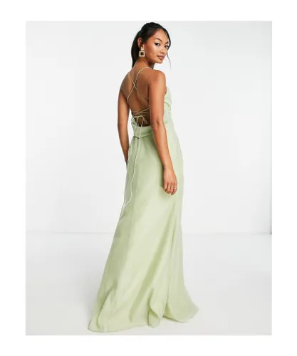 ASOS DESIGN Womens Bridesmaid cami maxi dress with cowl bodice and wrap skirt in sage-Purple - Green