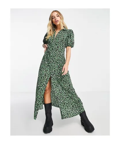 ASOS DESIGN Womens button front midi shirt tea dress in green abstract print-Multi - Multicolour