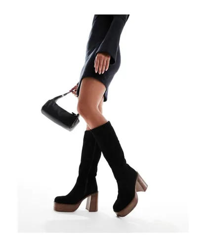 ASOS DESIGN Womens Cece suede platform knee boots in black