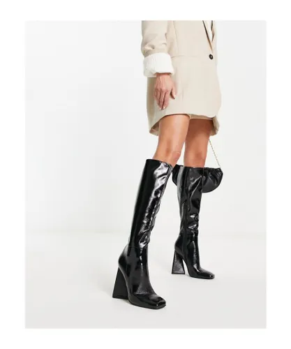 ASOS DESIGN Womens Clara high-heeled knee boots in black patent