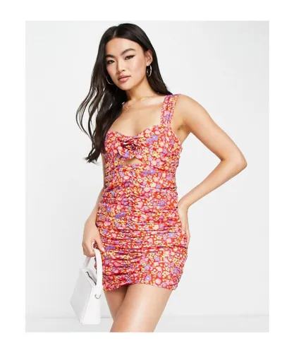 ASOS DESIGN Womens corsage ruched mini dress in red ditsy-Multi - Multicolour