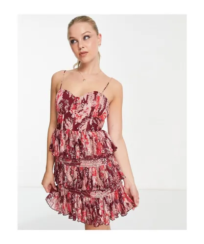 ASOS DESIGN Womens corset frill mini dress with sequin detail in red floral print