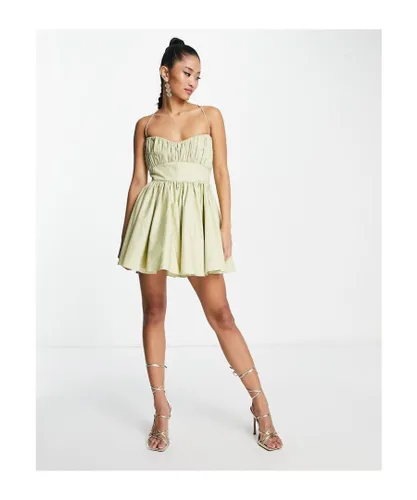 ASOS DESIGN Womens cotton structured prom mini dress with corset detail in light green