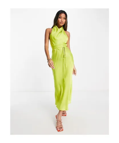 ASOS DESIGN Womens cowl neck halter midi with tie wrap waist in lime-Green