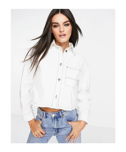 ASOS DESIGN Womens crop carpenter shirt in off white Cotton