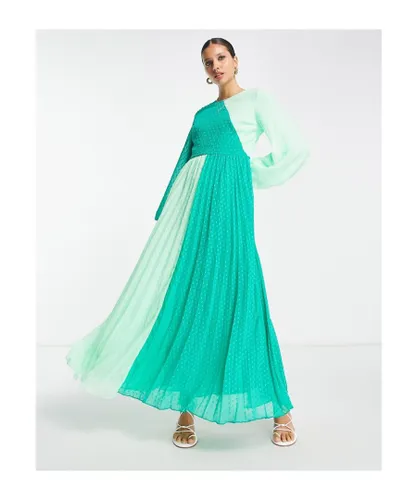 ASOS DESIGN Womens dobby pleated maxi dress in green colourblock