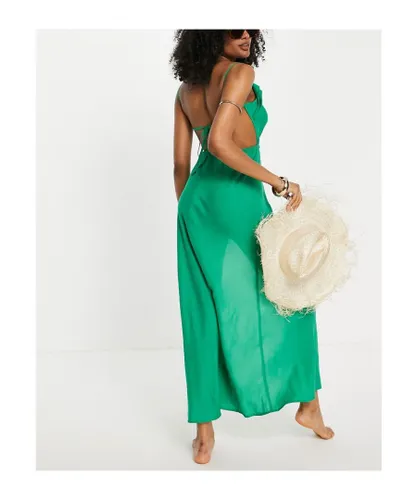 ASOS DESIGN Womens drape detail low beach maxi dress in emerald-Green