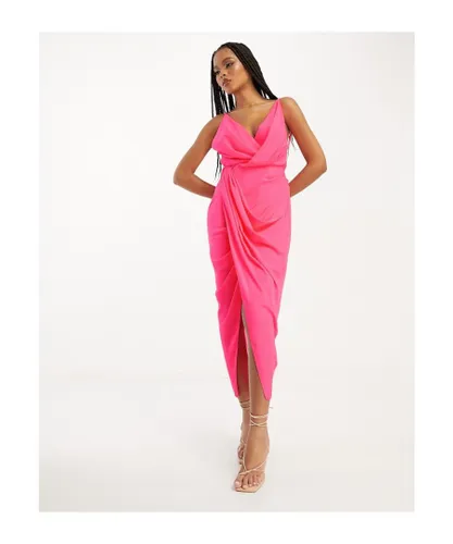 ASOS DESIGN Womens drape wrap midi dress in bright pink
