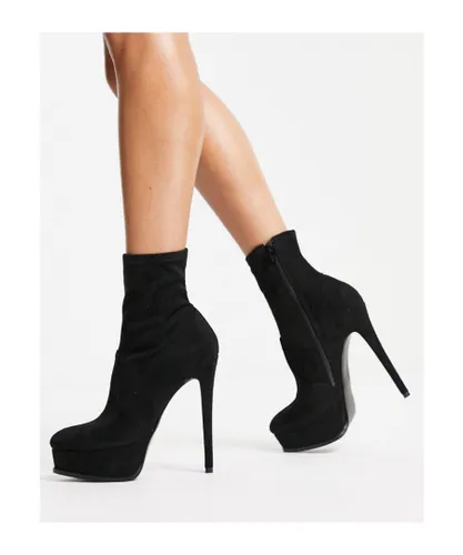 ASOS DESIGN Womens Eclectic high-heeled platform boots in black micro