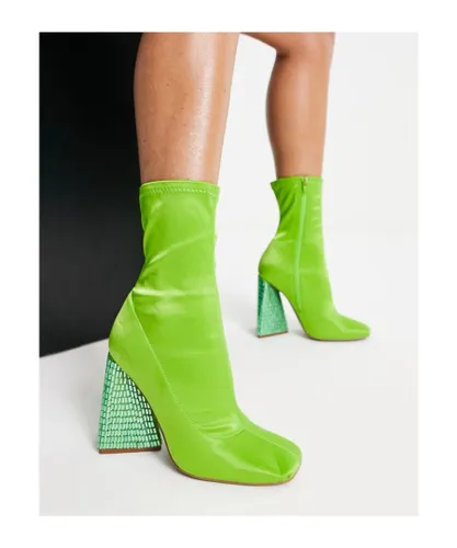 ASOS DESIGN Womens Edison triangular heel sock boots in green
