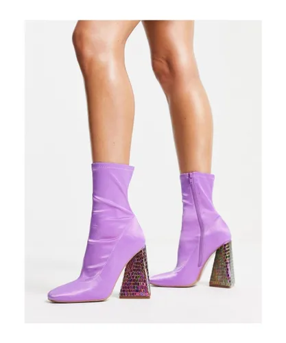 ASOS DESIGN Womens Edison triangular heel sock boots in lilac-Purple