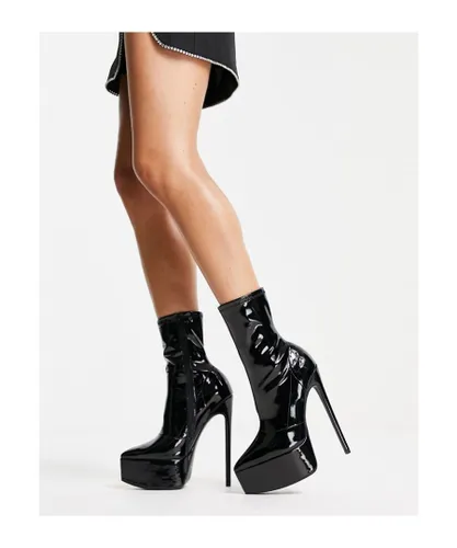 ASOS DESIGN Womens Electrify heeled platform sock boots in black patent
