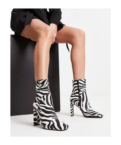 ASOS DESIGN Womens Embassy high-heeled ankle boots in zebra-Multi - Black