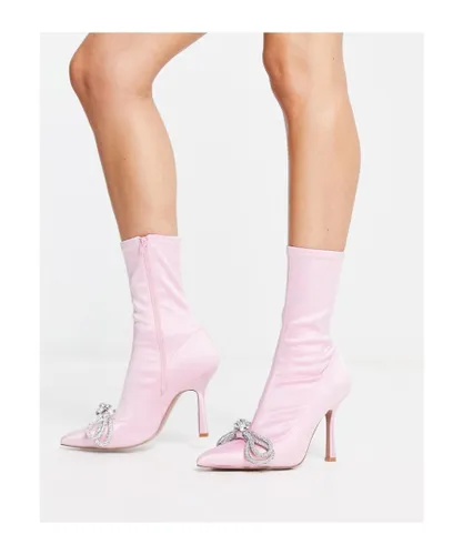 ASOS DESIGN Womens Empress heeled bow embellished sock boots in pink