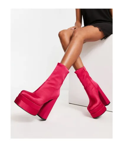 ASOS DESIGN Womens Encore high-heeled platform boots in pink satin