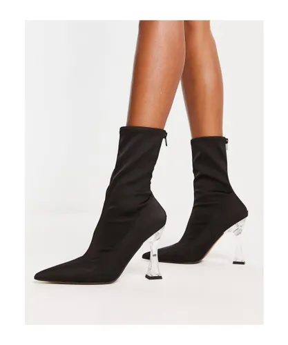 ASOS DESIGN Womens Enterprise heeled sock boots in black with clear heel