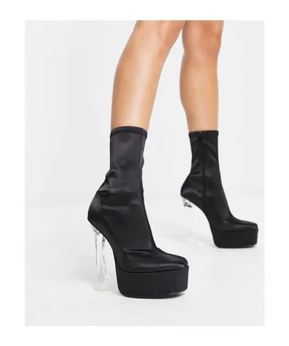 ASOS DESIGN Womens Evidence heeled platform boots in black with clear heel