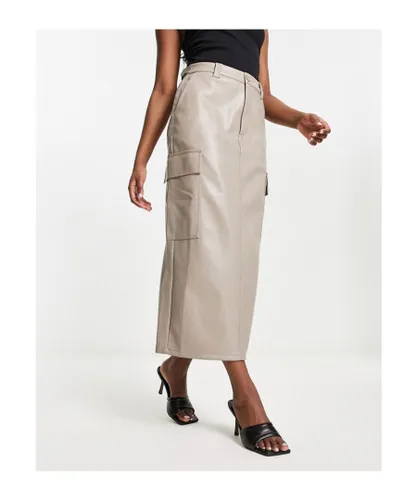 ASOS DESIGN Womens faux leather cargo maxi skirt in mushroom-Brown - Beige
