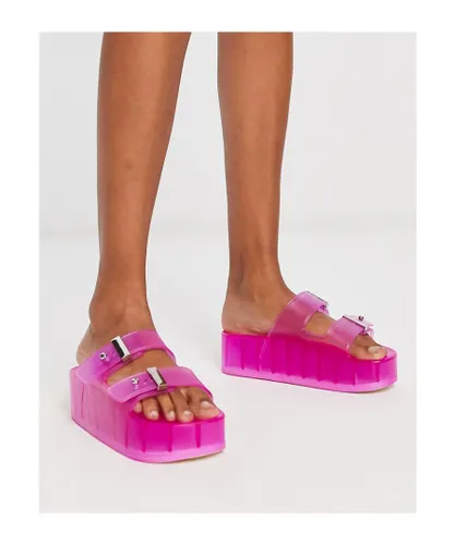 ASOS DESIGN Womens Finale buckle platform flat sandals in pink Other Material