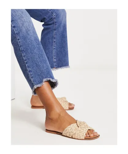 ASOS DESIGN Womens Flossie woven flat sandal in natural-Neutral - Stone