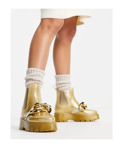 ASOS DESIGN Womens Giselle chunky chain wellies in gold gliter