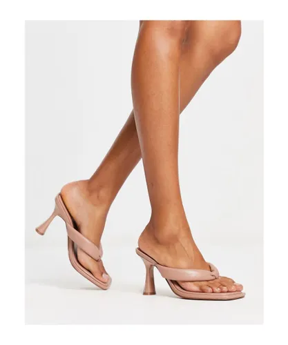 ASOS DESIGN Womens Halle padded toe thong heeled sandals in beige-Neutral Other Material