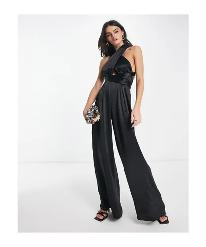 ASOS DESIGN Womens high shine satin wear me anyway jumpsuit in black
