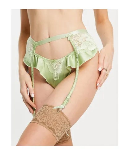 ASOS DESIGN Womens Jemma lace and satin ruched suspender belt with in sage-Green
