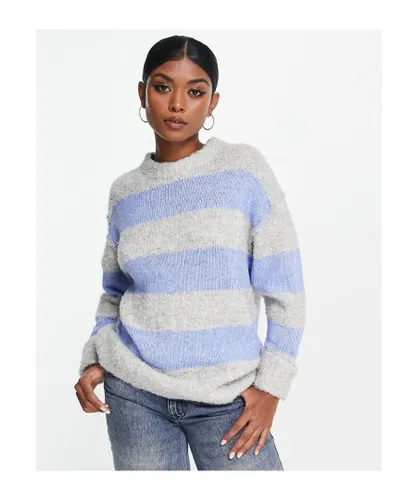 ASOS DESIGN Womens jumper in mixed yarn stripe in blue and grey-Multi - Multicolour