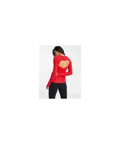 ASOS DESIGN Womens jumper with cut out ruched back detail in red Nylon