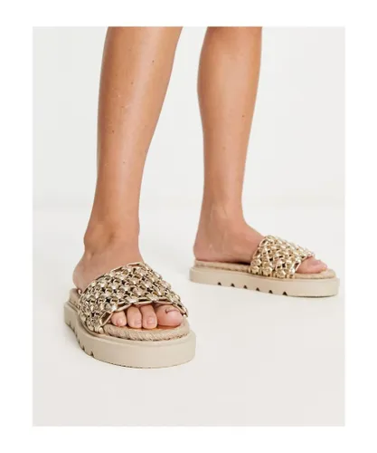 ASOS DESIGN Womens Jupiter woven espadrille in gold Other Material