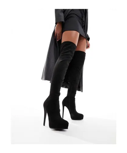 ASOS DESIGN Womens Kaska high-heeled platform boots in black micro