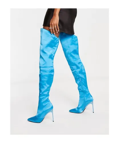 ASOS DESIGN Womens Kayla heeled thigh high boots in teal-Blue - Turquoise