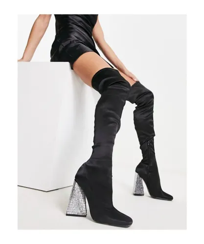 ASOS DESIGN Womens Kent over the knee boots with embellished heel in black