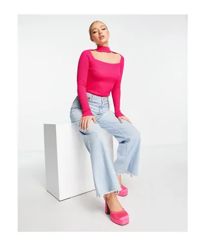 ASOS DESIGN Womens knitted top with cut out neck detail in pink