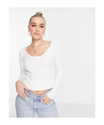 ASOS DESIGN Womens knitted top with scoop neck rib bust detail in white