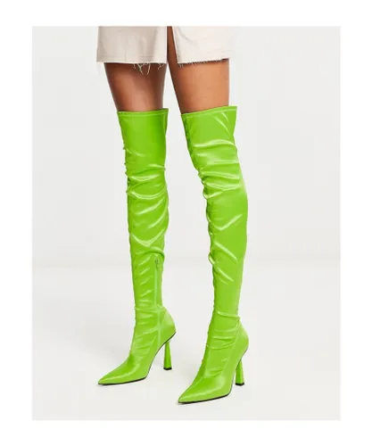 ASOS DESIGN Womens Krista heeled sock boots in green satin