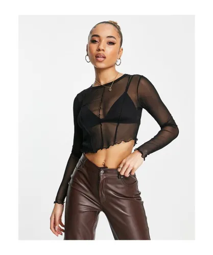 ASOS DESIGN Womens long sleeve mesh top with seam detail in black